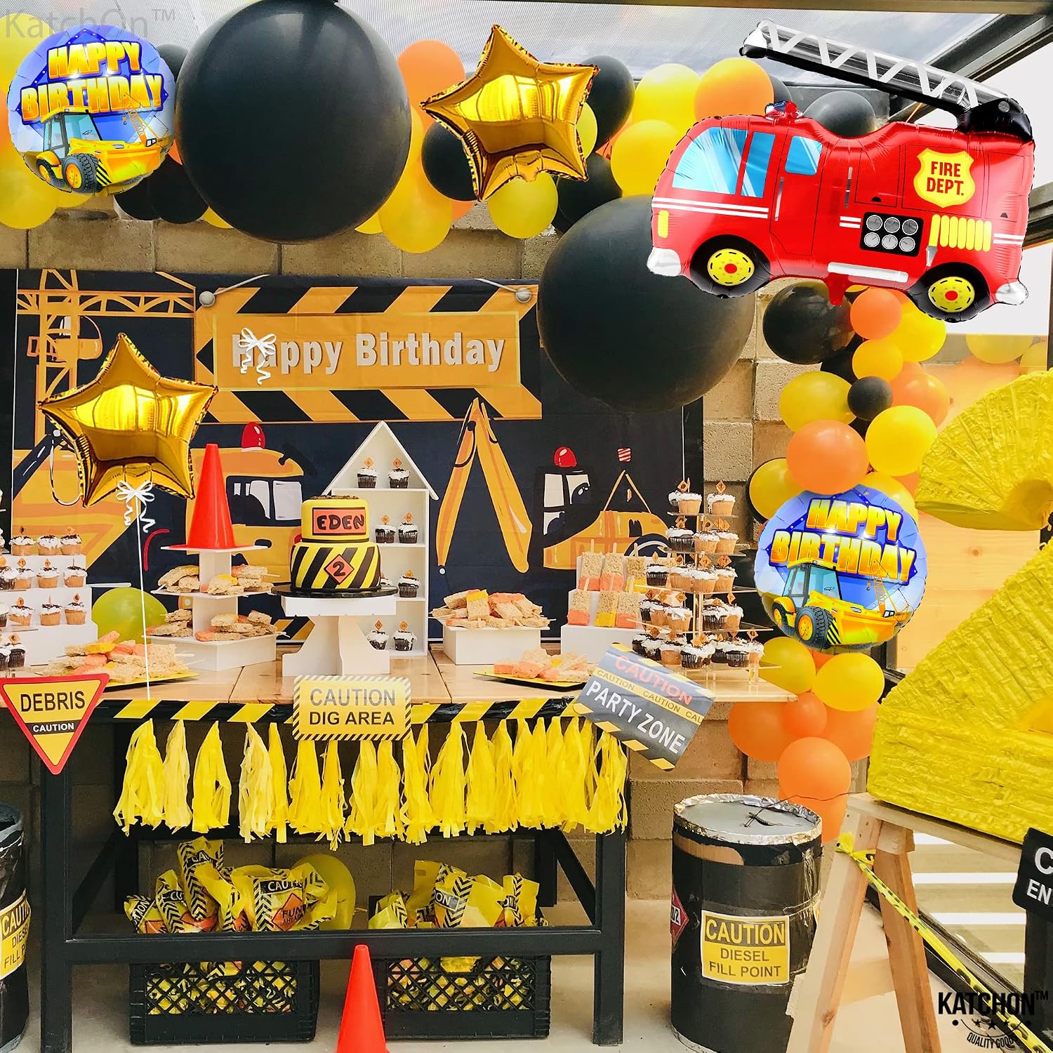 KatchOn, Large Fire Truck Balloon Set - 31 Inch, Pack of 5 | Firetruck Birthday Balloons for Firetruck Birthday Decorations | Firefighter Birthday Party Decorations | Firetruck Balloons for Birthday