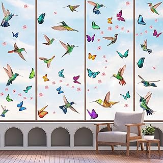 KAIRNE 121 Pezzi Adesivo per Finestra Colibrì,Uccelli e Farfalle Finestra Decalcomanie,Farfalla Sticker Murali Cameretta de Ragazza,Animali Adesivi Parete per Asilo Nido Soggiorno Decorazioni