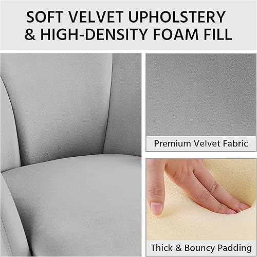 Miniatura 34 de Yaheetech Silla de tocador de terciopelo en forma de flor, sillón lateral moderno, silla de maquillaje sin ruedas con patas de metal dorado para