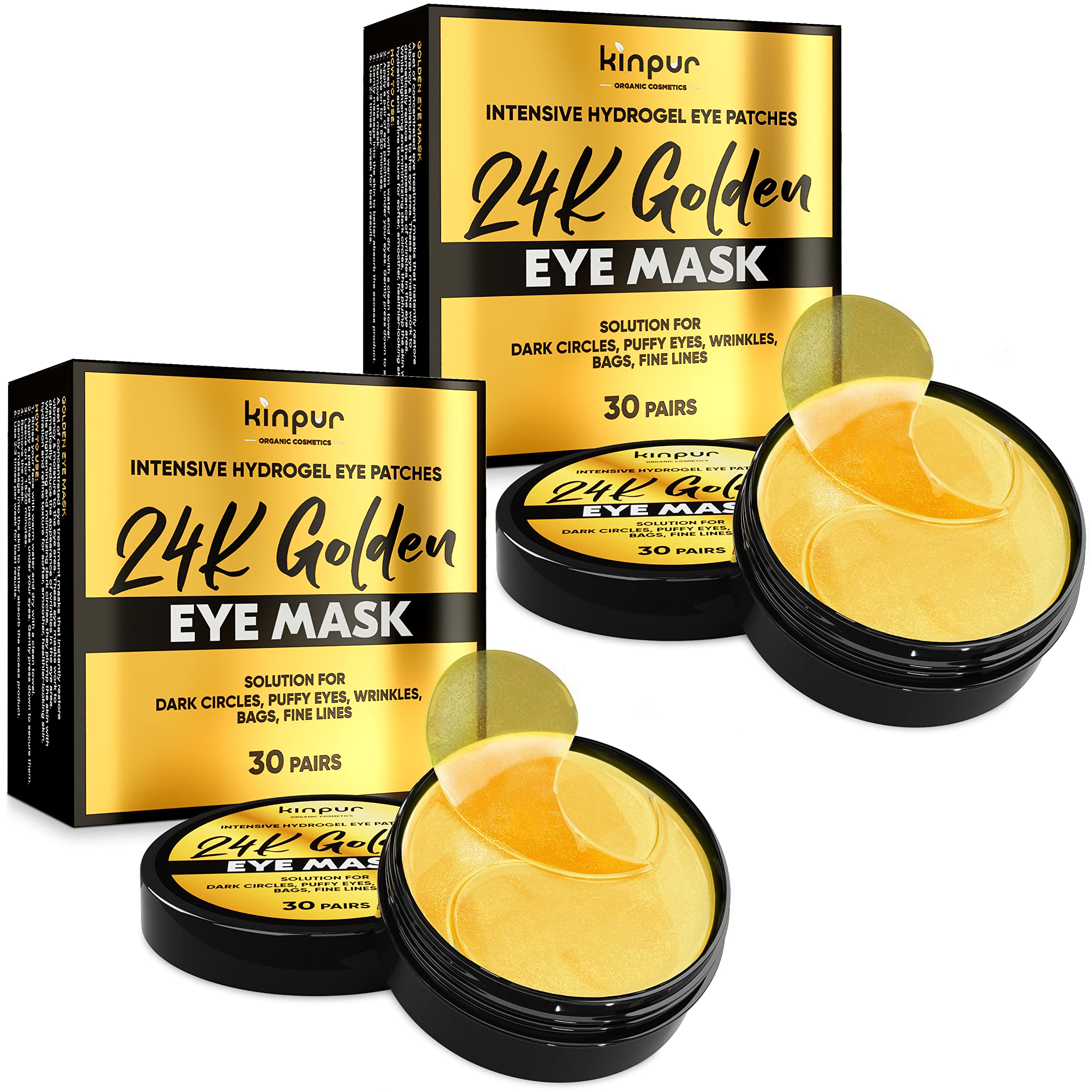 Moisturizing Under Eye Patches - Gold Eye Patches for Puffy Eyes, Dark Circles, Eye Bags - Collagen Under Eye Mask with Vitamins - Eye Gel Pads for Wrinkles, Fine Lines - 30 Pairs, All Skin Types
