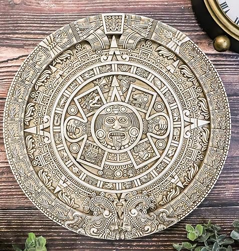 Miniatura 2 de Ebros Gift Mexica Aztec Maya Solar Xiuhpohualli  Tonalpohualli Calendario de pared auspicioso pintado a mano Escultura decorativa de 1075 pulgadas