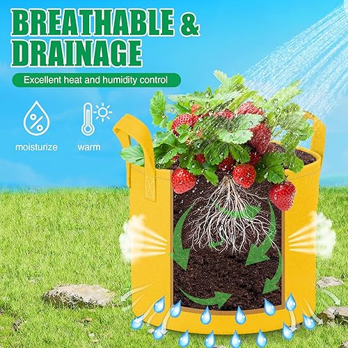 Miniatura 6 de Paquete de 5 bolsas de cultivo de 10 galones  Bolsas de cultivo de 10 galones 12.35 oz de tela resistente con asas, bolsas de cultivo de patatas