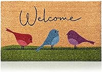 AmaruDoorMats Colorful Birds 17x29 Coir Welcome Door Mat - Anti-Slip Heavy Duty Backing, Easy Clean Entryway Porch Mat