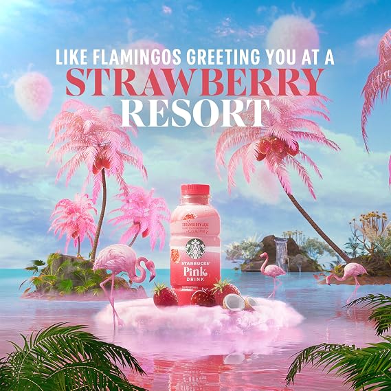 Starbucks Pink Drink, Strawberry Acai with Coconut Milk, 14oz Bottles (12 Pack)