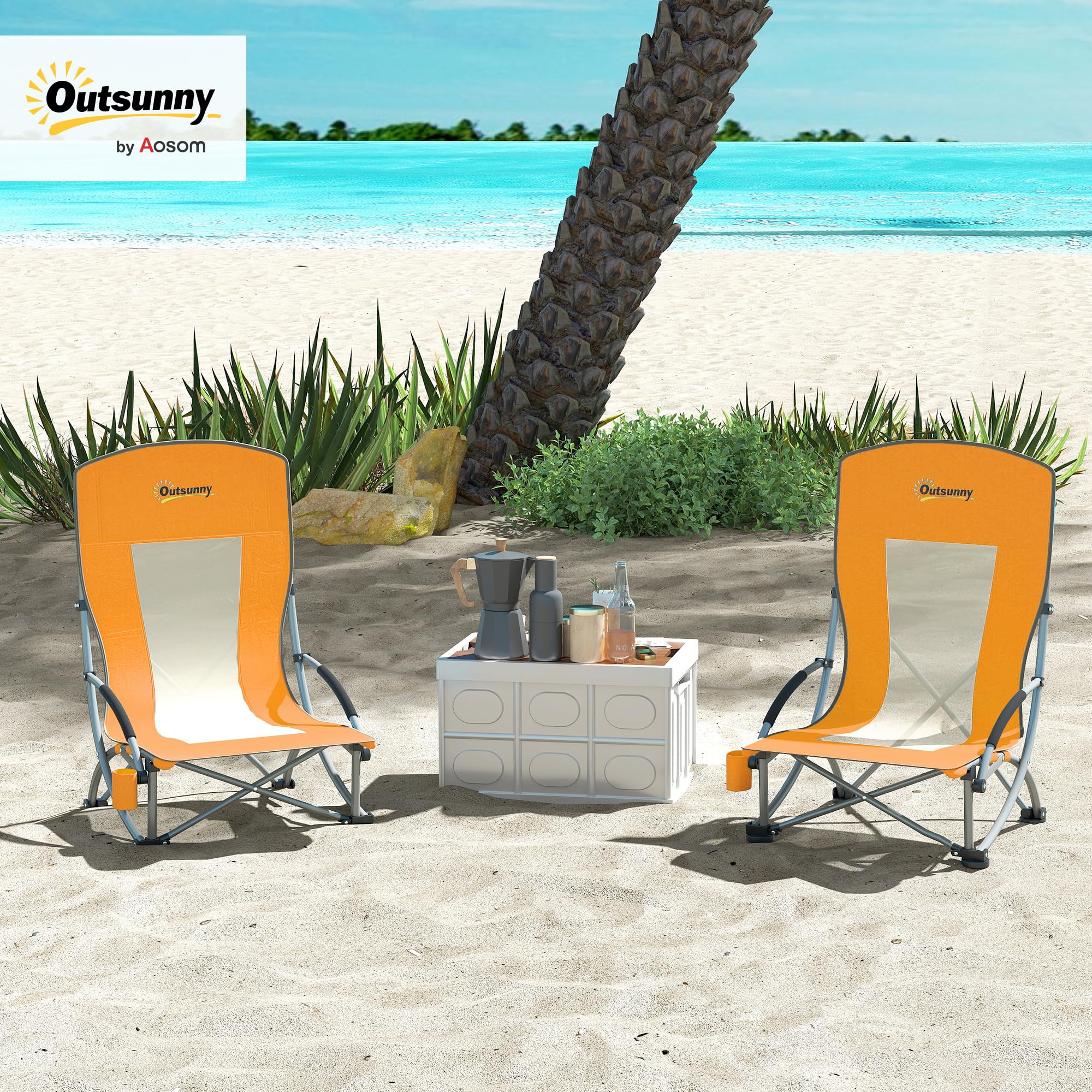 Outsunny Lot de 2 Chaises de Plage Pliable Chaises Camping Orange