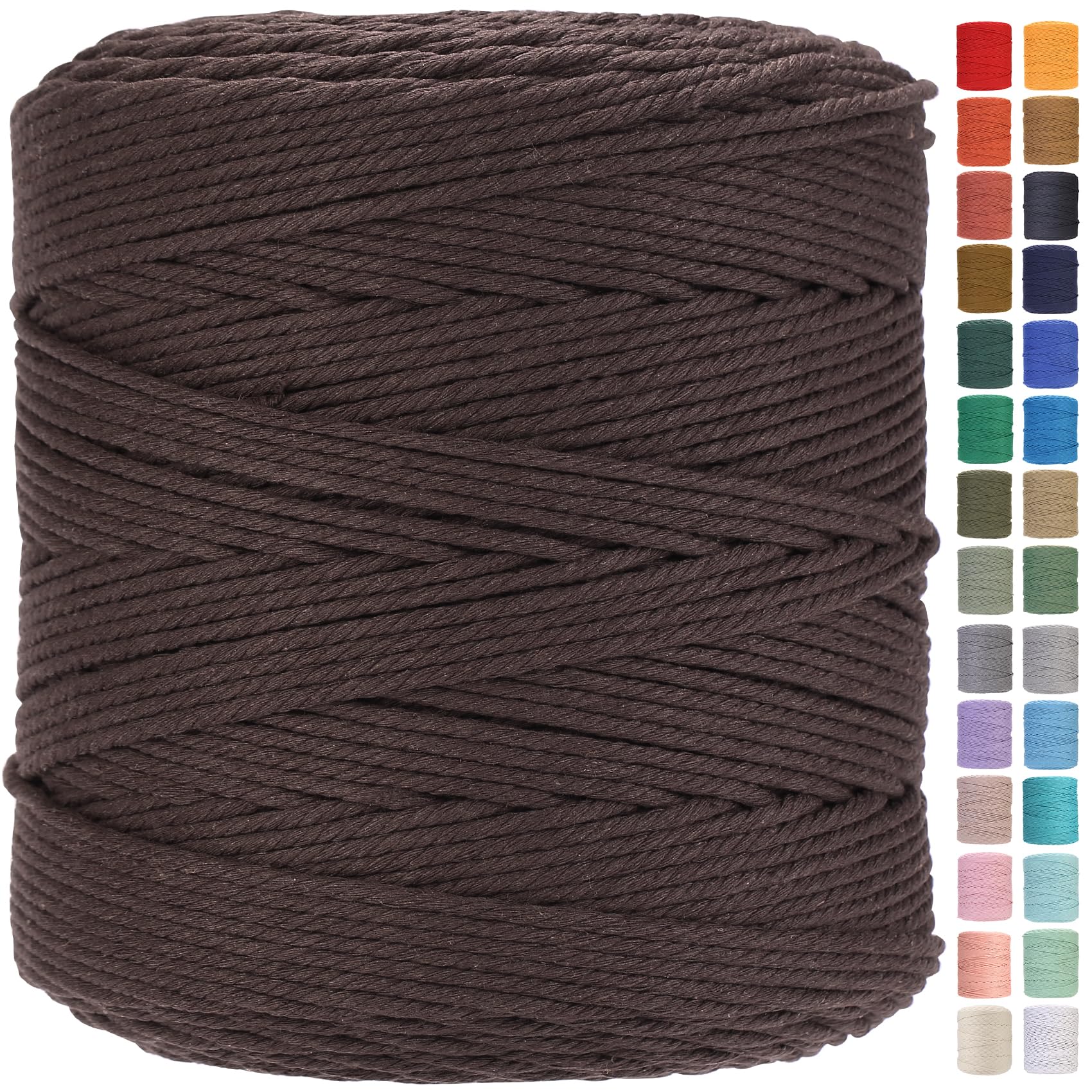Macrame Cord 4mm x 547yards Natural Cotton Rope Dark Brown for Plant Hanger Wall Hanger Dreamcatcher
