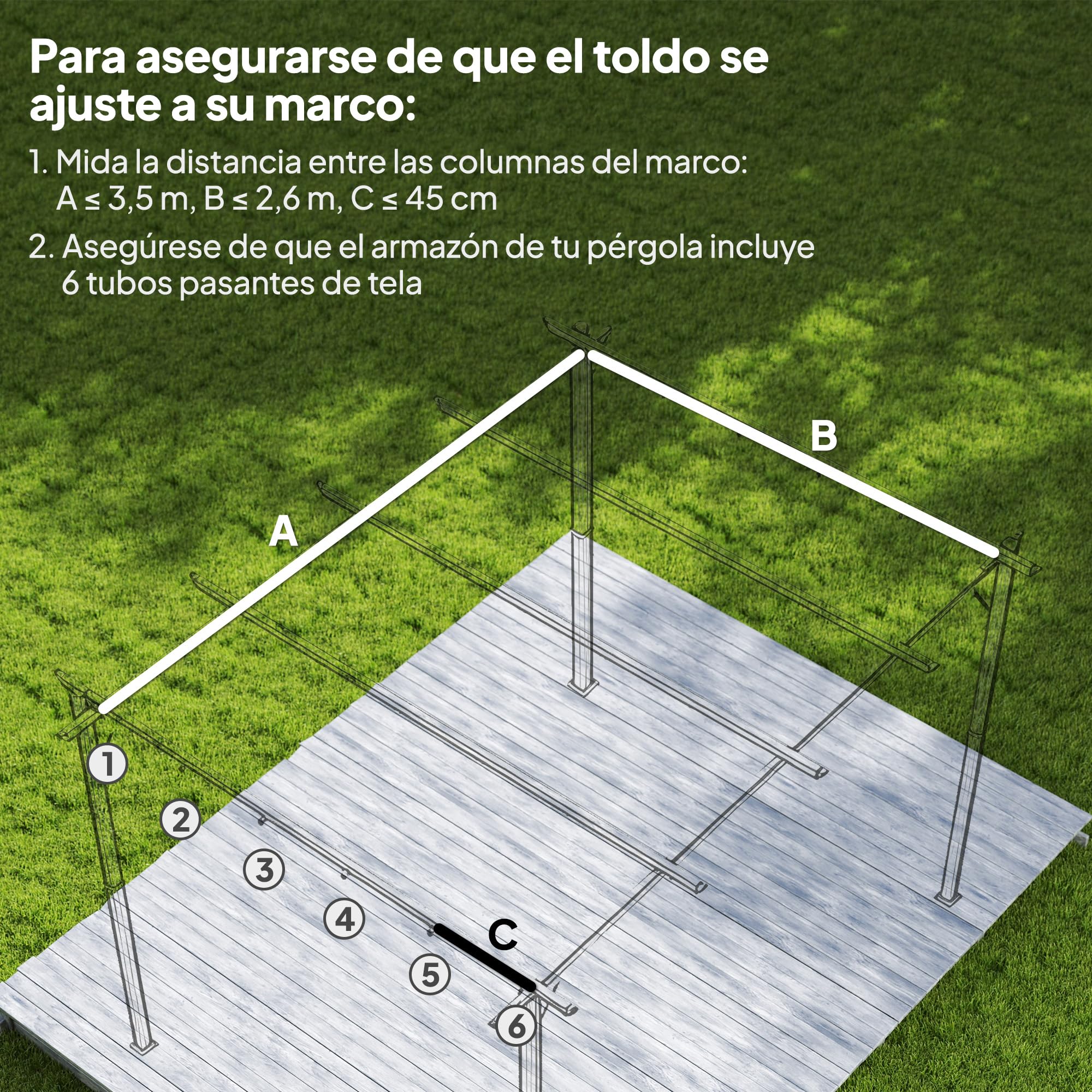 Outsunny Techo de Pérgola 3,5x2,6 m, Techo de Repuesto Retráctil para Marco de Pérgola de 4x3 m, UV30+, Toldo de Tela Solo para Cenador Jardín con 10 Orificios de Drenaje, Café