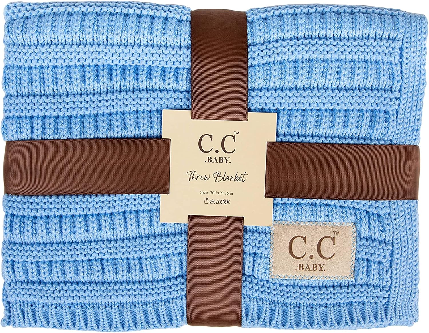 Funky Junque Large Soft Warm Lightweight Baby Throw Blanket for Toddler Bed, Strollers, Naps, Daycare Preschool Baby Throw Blanket - Ribbed Knit - Pale Blue