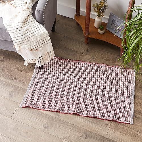 Miniatura 2 de DII - Colección de alfombras tejidas de hilo reciclado con diseño de diamantes en miniatura, 2 x 3 pies, rojo granero