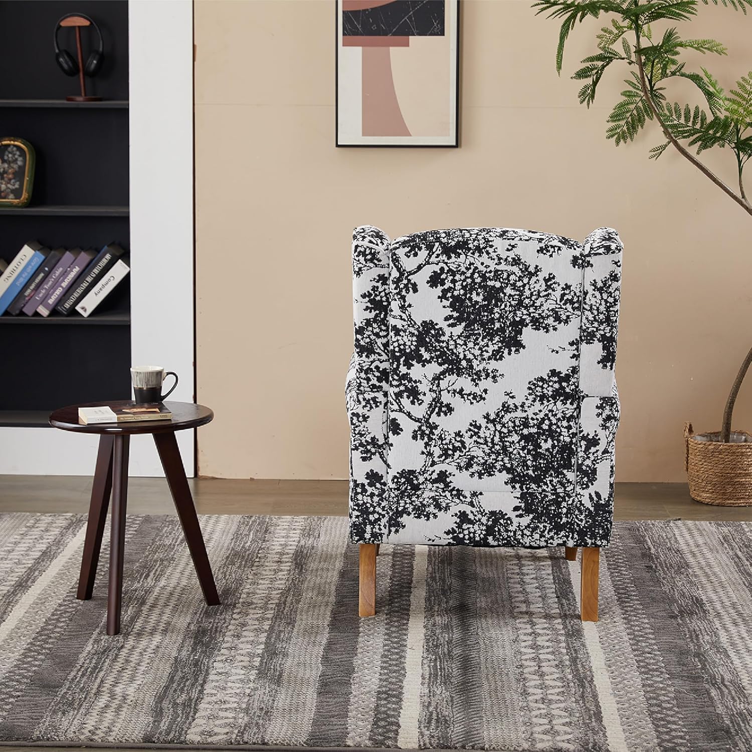Coffee Table & Armchair Set,Vintage Luxury Style, a high-Back Reading Chair& a Solid Wood Coffee Table, Suitable for Living Rooms and Bedroom Relaxation Areas. (Antique White+Gray)