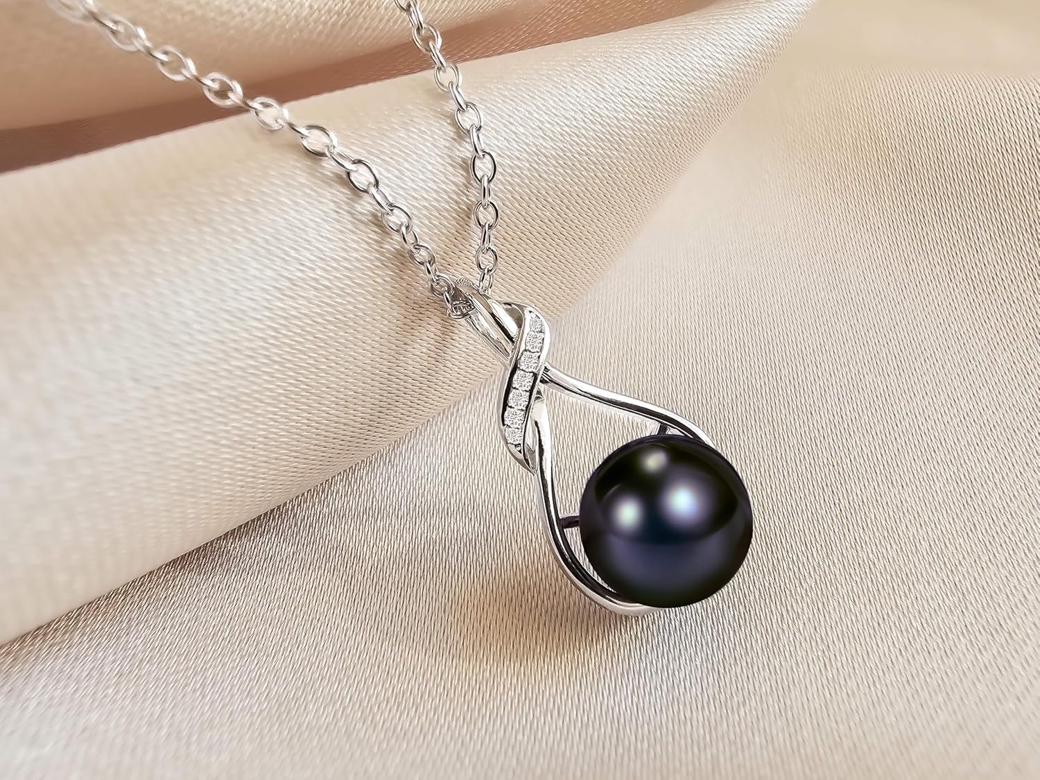AAA+ 9mm Natural Black pearl necklace for women - Real pearl necklaces for women (18k gold platted 925 sterling Silver) - Image 3
