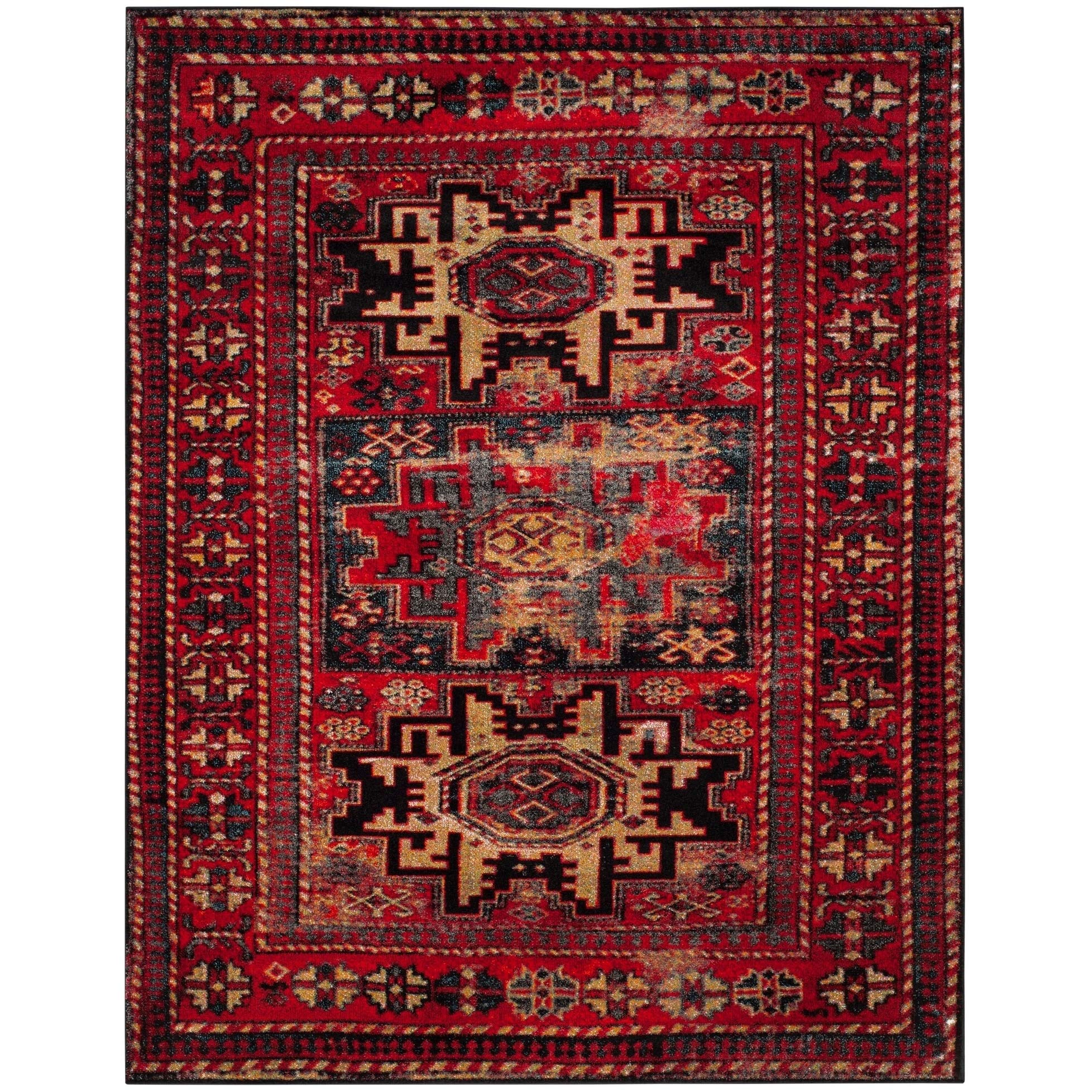 SAFAVIEH Traditionell Teppich für Wohnzimmer, Esszimmer, Schlafzimmer - Persian Collection, Kurzer Flor, Rot und Multi, 79 X 152 cm