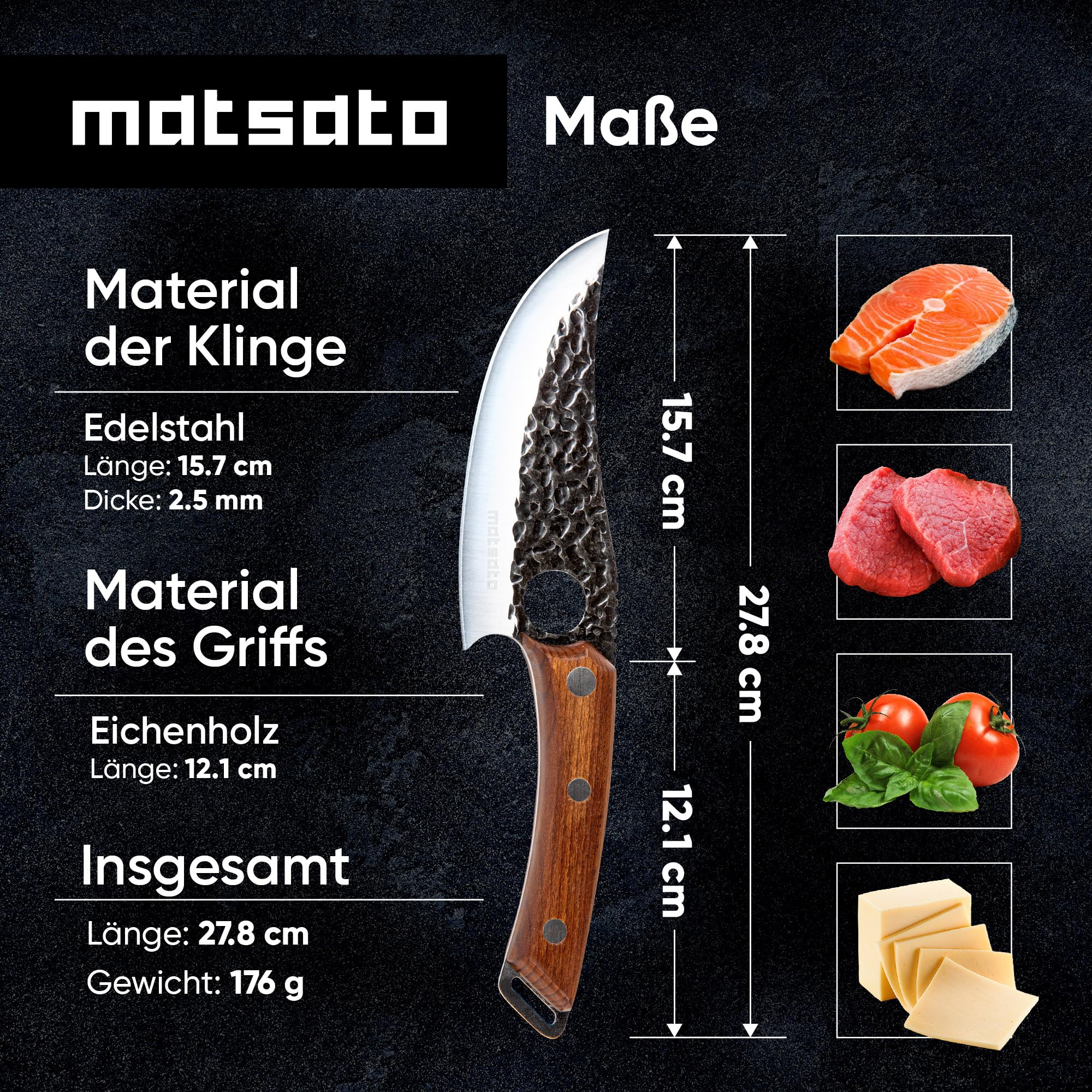 Matsato Küchenmesser Scharf mit Messerscheide Leder – Hochwertiges Kochmesser aus Japanischem Stahl, Klingenlänge 15 cm, Geschenk für Männer & Köche
