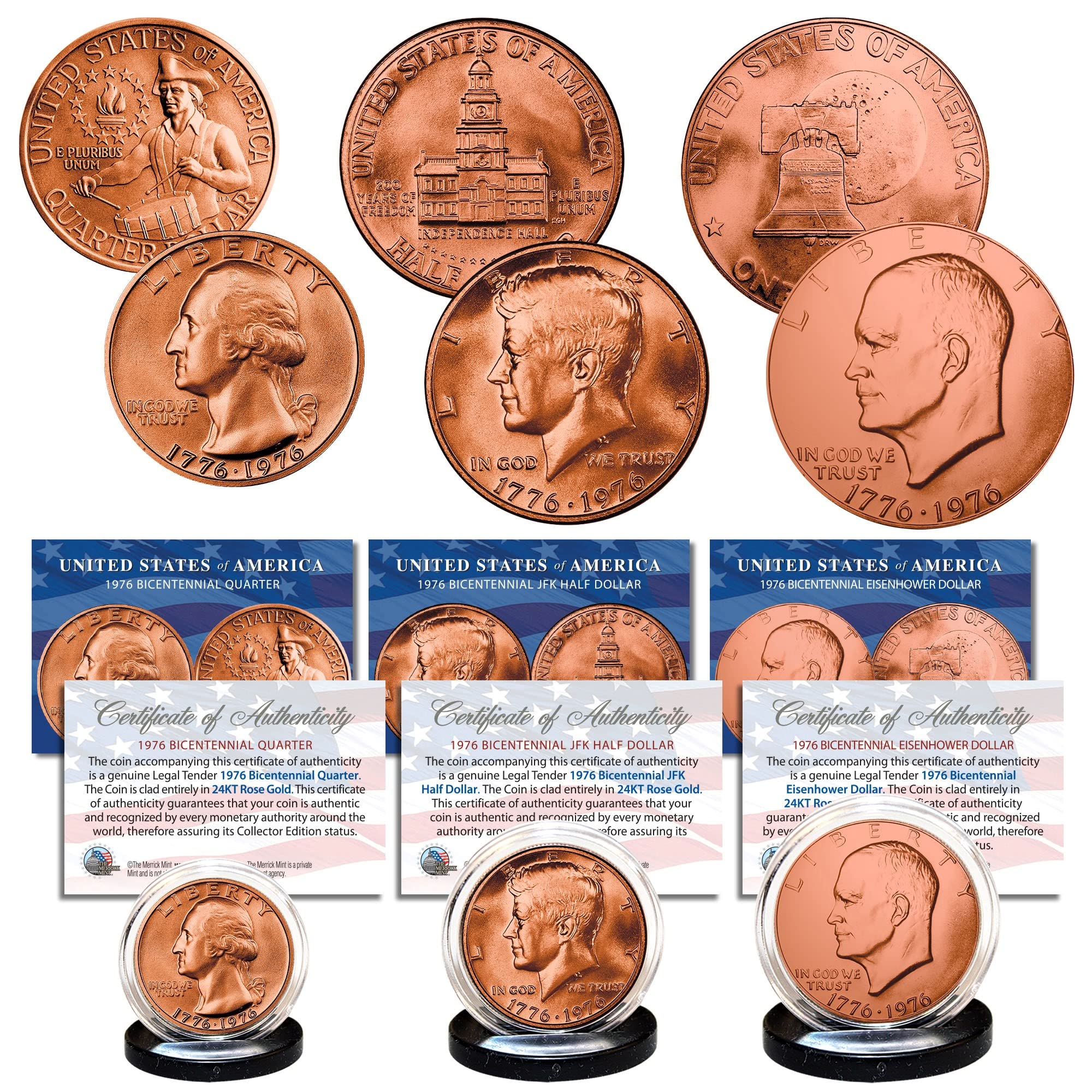 Set Di 3 Monete Per Il Bicentenario Degli Stati Uniti (1776 - Foto 9