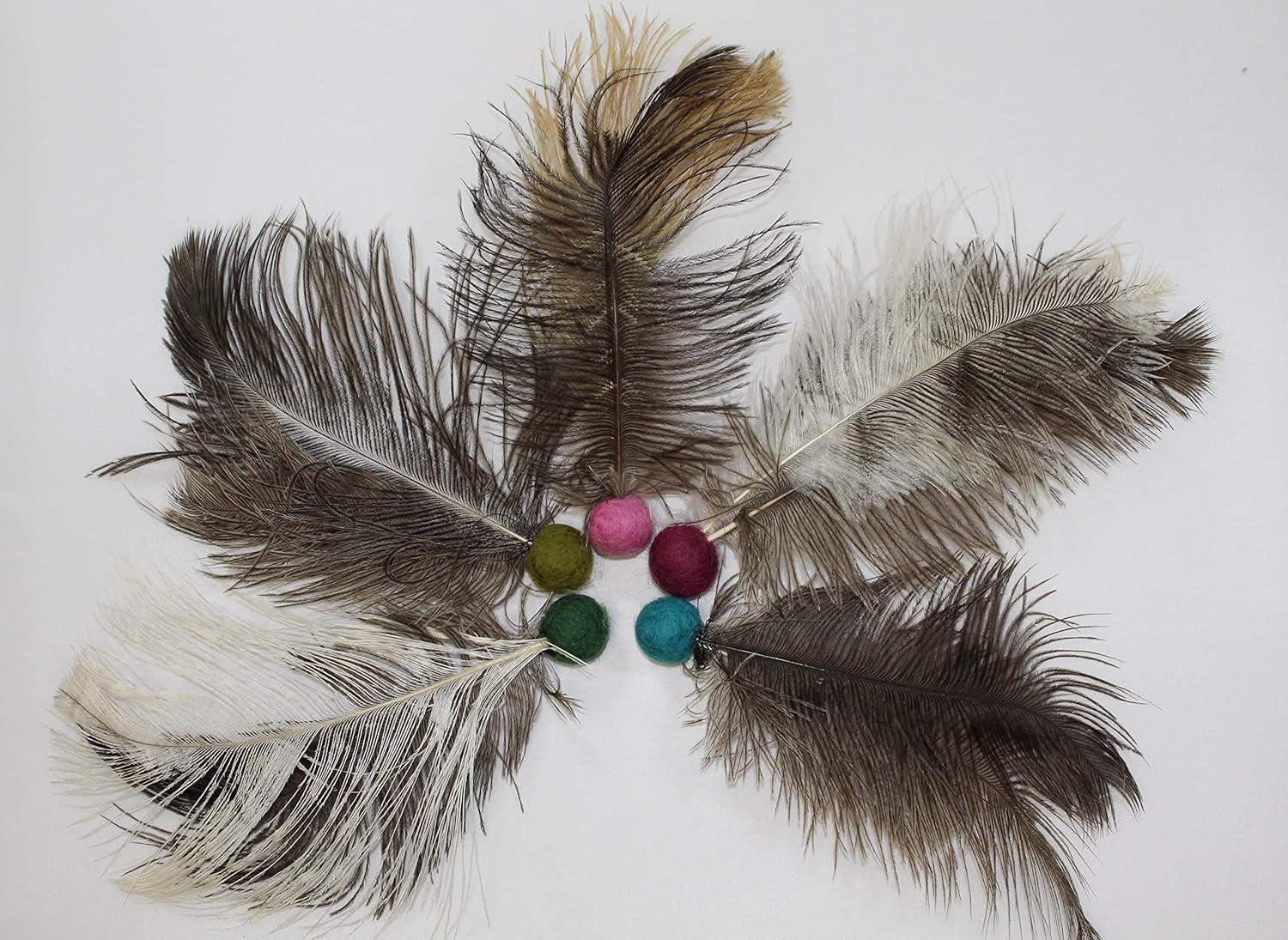 Catnip Infused Felt Ball with Natural Ostrich Feathers/Cat Toss Toy/Pet Toys/Catnip Toys/Cat Toys (10 Pack)