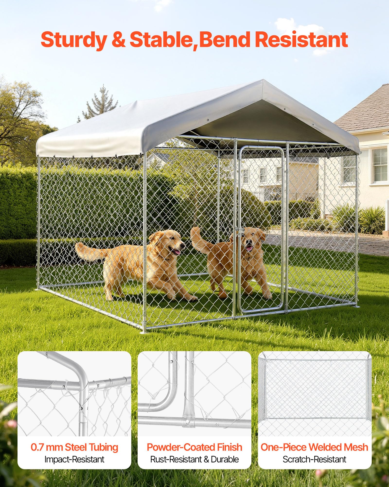 VEVOR Hundezwinger, 2,3 x 2,3 x 2,15 m, Hundehütte mit Sicherheitsschloss, Outdoor Hundehaus mit UV-Beständiger & Wasserdichter Dachabdeckung, Robuste Hundegehege/Auslauf für Große Hunde