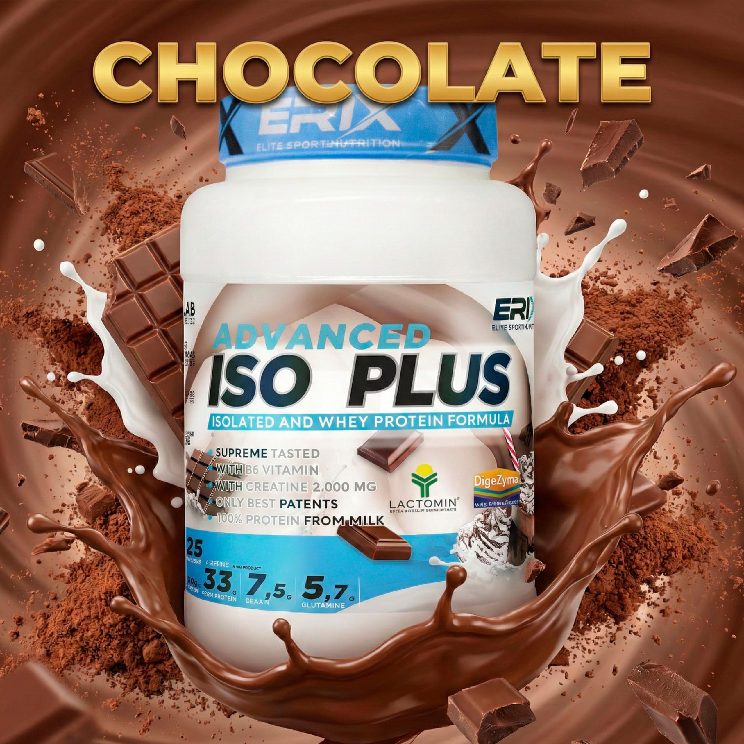 ERIX Nutrición Pack ISO Advanced Plus 2kg+ Creatina Monohidrato 500g+ Shaker Blanco, Proteína Aislada Isolate para Recuperación y Crecimiento Muscular, Musculación (Chocolate)