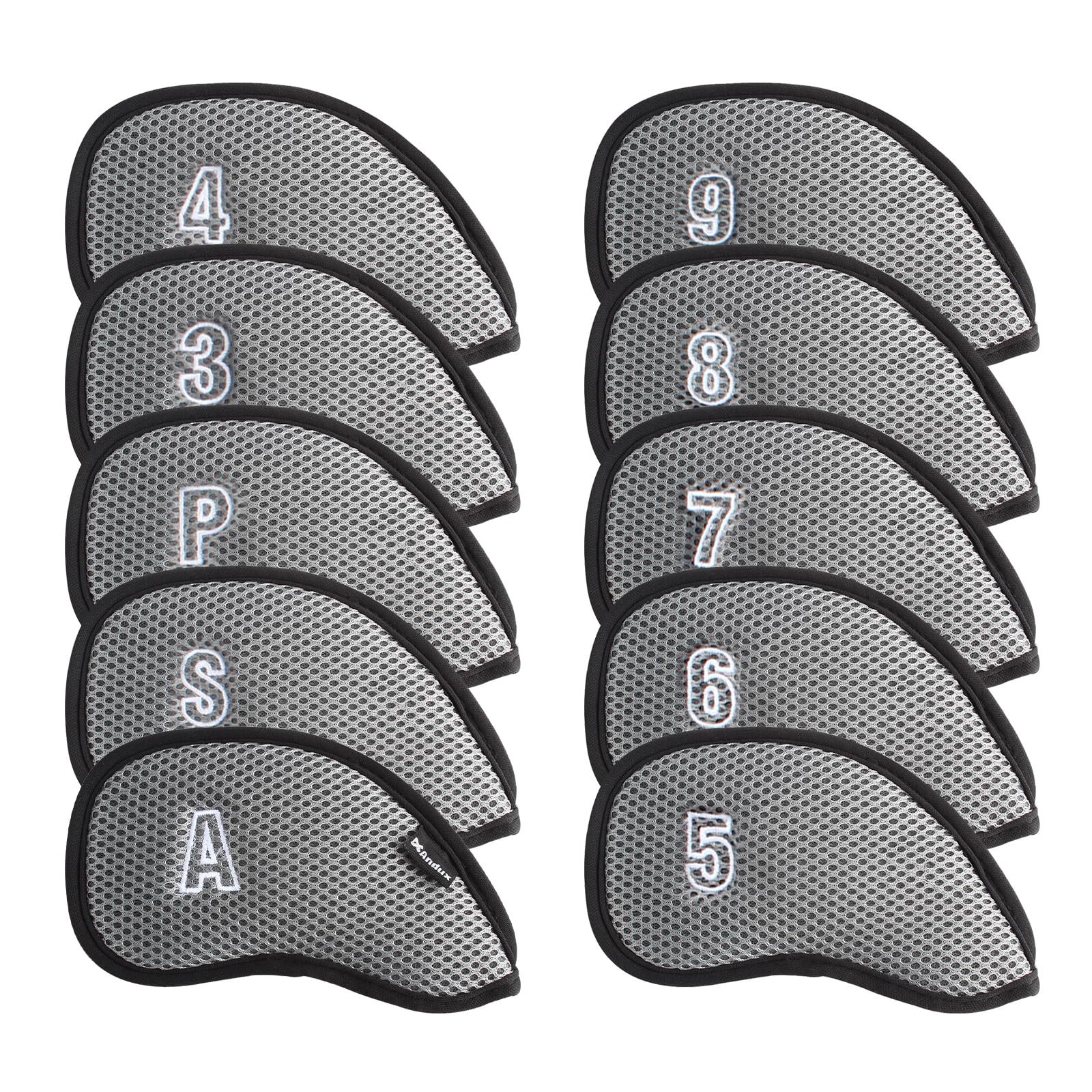 Andux Mesh Golf Iron HeadCovers with Number on both Sides 10pcs/set (Gray)