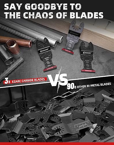 Miniatura 3 de EZARC Hojas de sierra oscilante de carburo, cuchillas multiherramienta de uso general, liberación rápida para metal, clavos, madera, yeso, paneles
