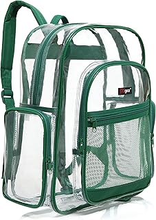MGear 17-Inch Clear Backpack for Adults, Students, Children, Transparent PVC School Backpack with Green Trim