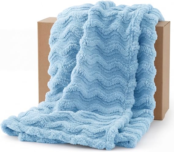 Bedsure Light Blue 3D Wave Fleece Throw Blanket for Couch - GentleSoft Spring Fluffy Blanket for Sofa Bed Room Decor, Super Cozy Fleece Throw for Women, Warm Cute All Season Gift, 50x60 Inches