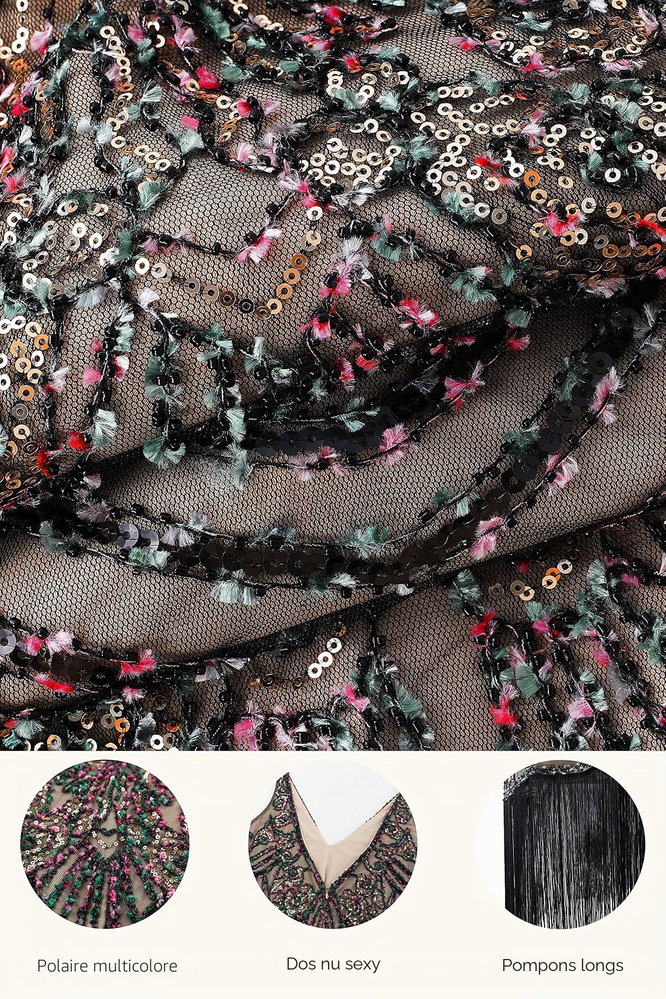 BABEYOND Flapper Dresses 1920s V Neck Beaded Fringed Great Gatsby Dress