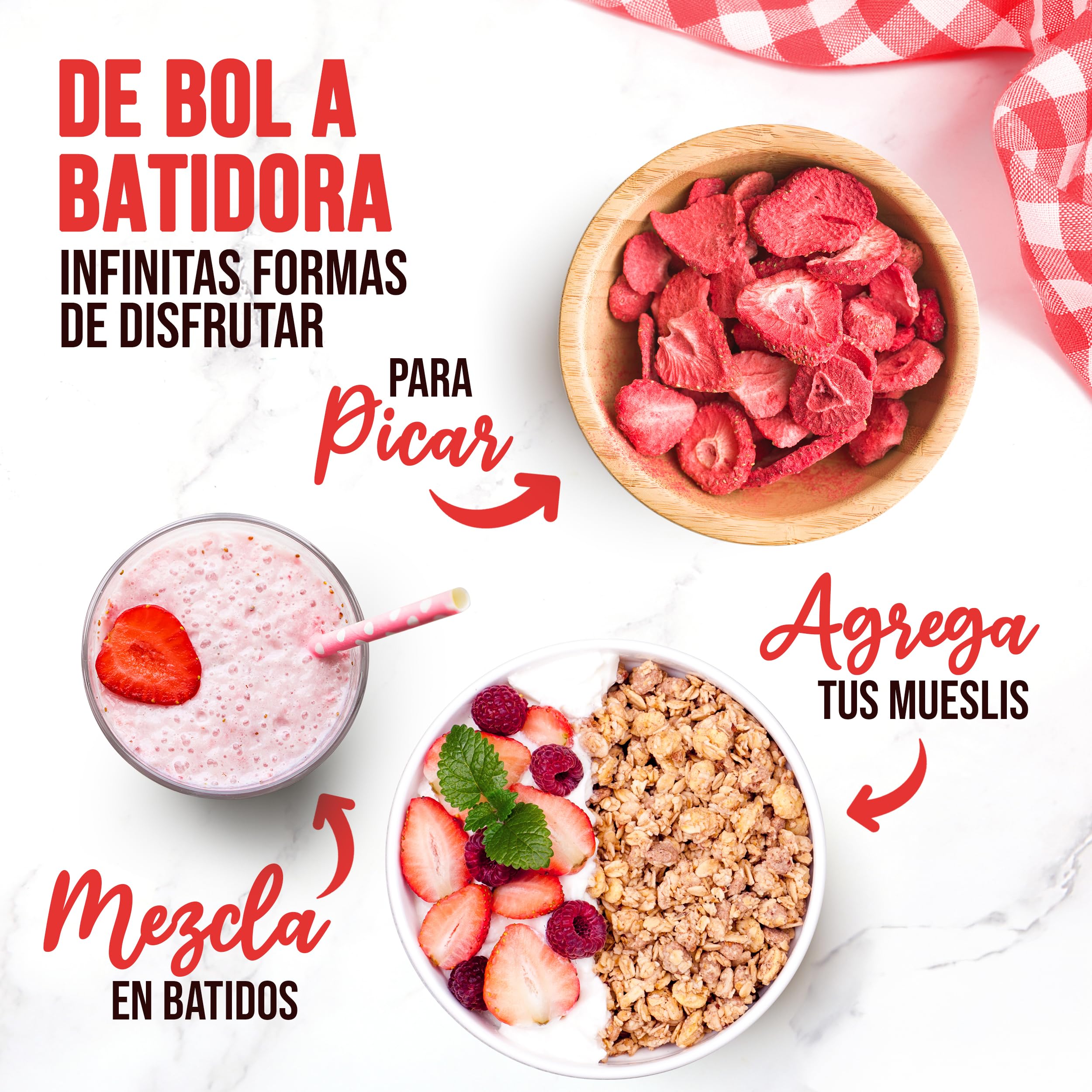 EASY YUMMY - Fresas liofilizadas (300 g), fresas deshidratadas 100% crujientes sin azúcares añadidos, perfectas para aperitivos, muesli y repostería.