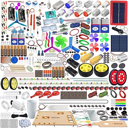 Kit4Curious 500 Experiments Kit Science Electronics Electricity Hydraulic Project Activity STEM Learning Toy with 4 Colorful Booklet, 2 Project Base Wooden, 30+ Paper Template, 500+ Components