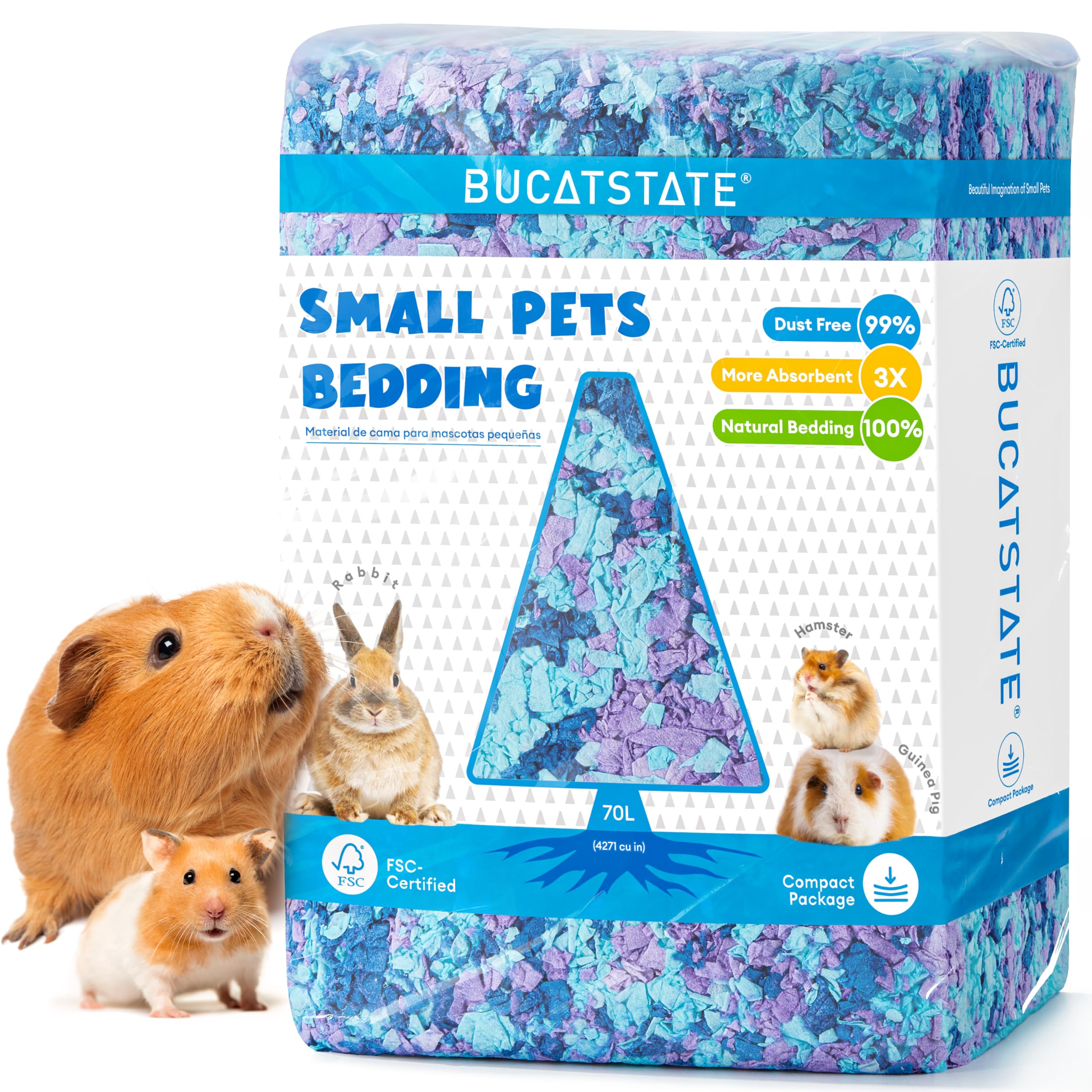BUCATSTATE Hamster Bedding 70L, Truly 99% Dust-Free Small Animal Paper Bedding Odor Control, Soft Gerbil Litter for Guinea Pig Rabbit Rat Syrian Dwarf Hamsters (Twilight Blue)