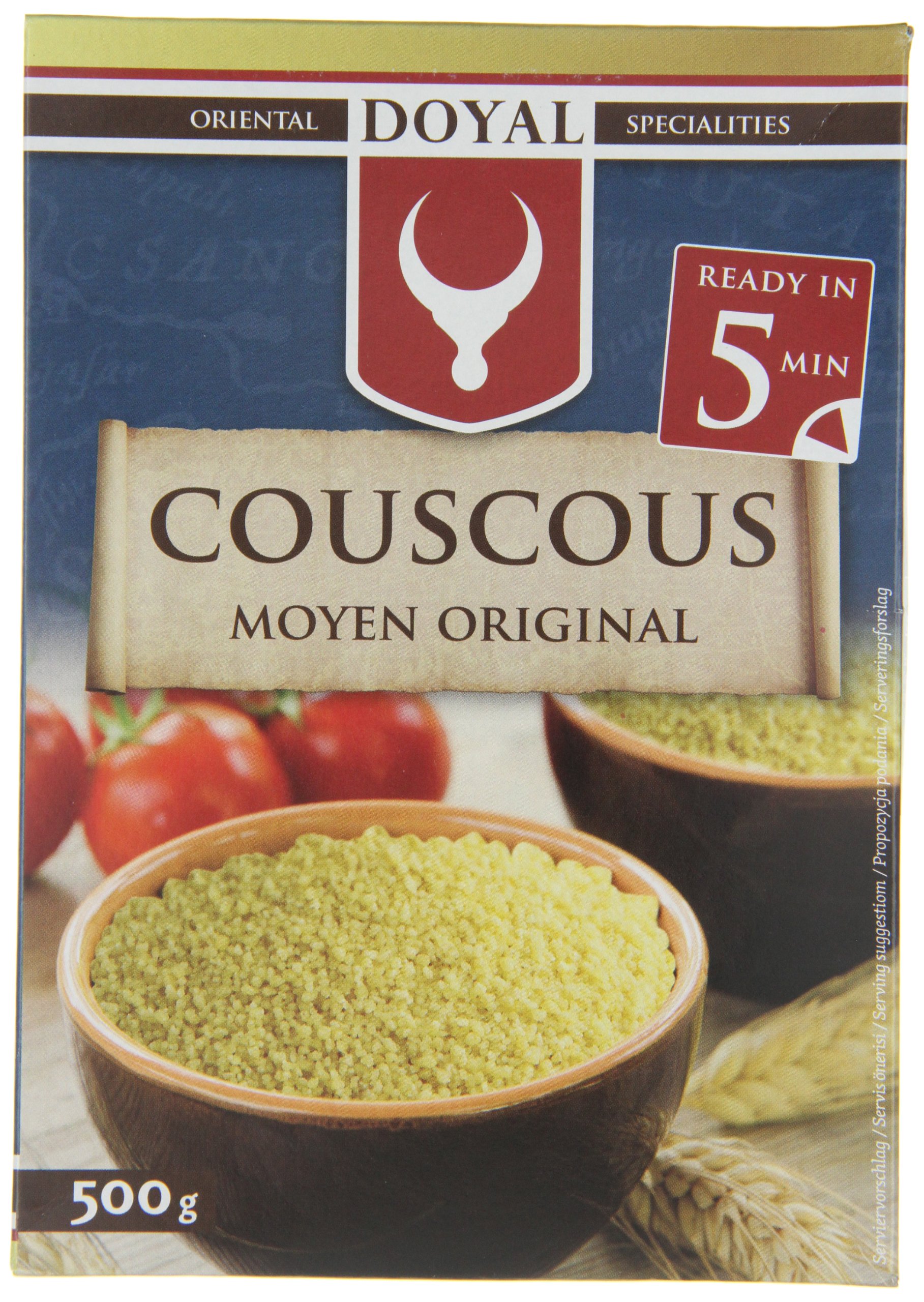 Cuscús grano medio 500 g en caja, preparación rápida 5 min, base versátil para ensaladas tipo tabulé, guarniciones y bowls, cocina árabe y mediterránea