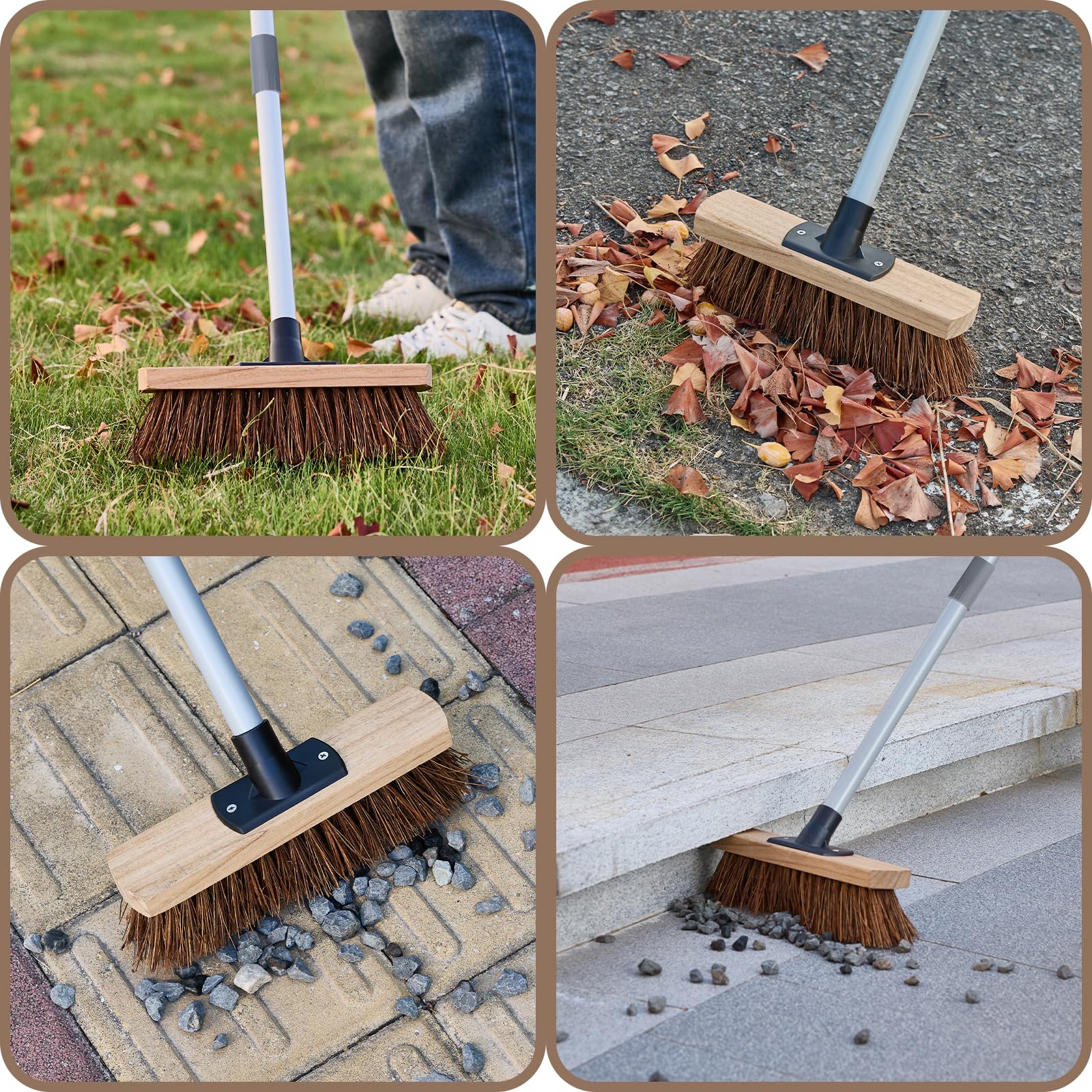 Mitclear 25cm Cepillo Exteriores con Mango Extensible(140cm), Escoba con Cerdas Naturales, Limpia la Suciedad y Las Hojas, Cepillo Resistente para el Jardín, Cesped Artificial, Garaje, Patio, Acera — view 6