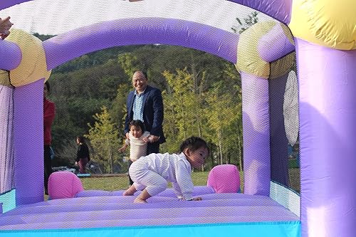 Miniatura 6 de Whubefy - Casa inflable de rebote para niños 3-6, castillo 5 en 1 con tobogán, soplador, piscina de bolas, objetivo de dardos con 6 bolas adhesivas,