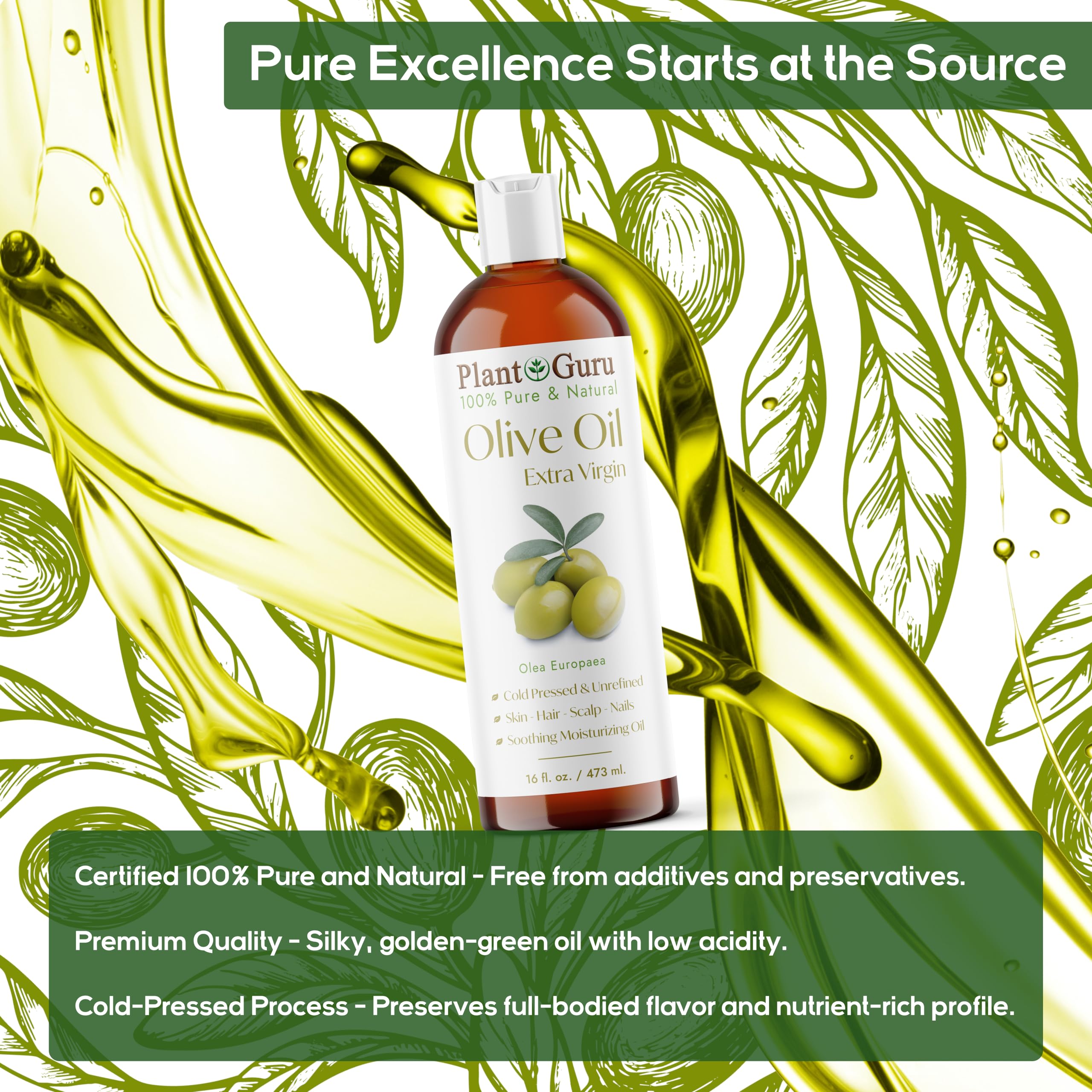 Olio extravergine di oliva 100% puro e naturale non raffinato olio vettore - Pressato a freddo - Nutriente per la cura della pelle e dei capelli - Sapore ricco per la cucina e la routine di bellezza