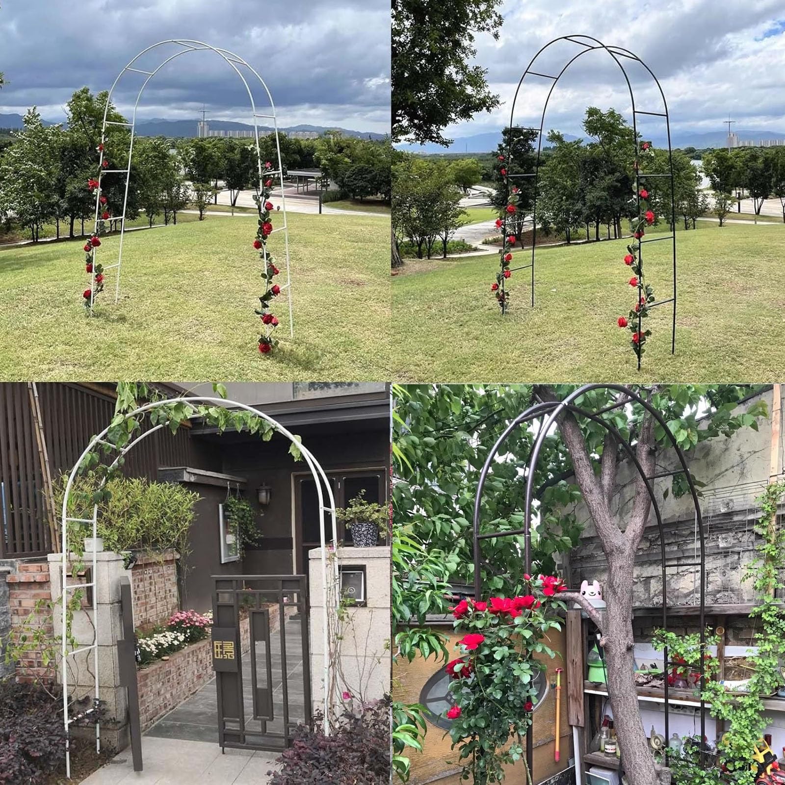 Arcos de jardín para plantas, arco de jardín de metal para vides, rosas y verduras, arco de boda blanco, 2,4 x 2,5 x 0,4 m, decoración al aire libre para eventos de jardín
