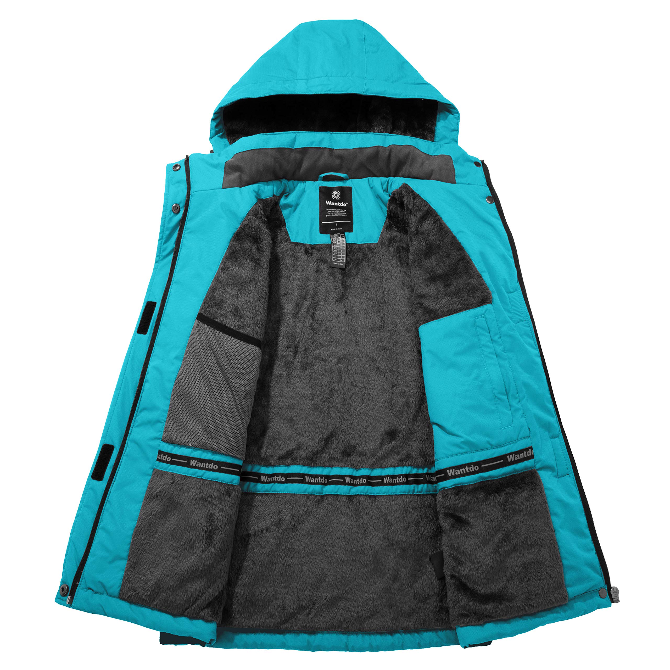 Wantdo Damen Skijacke Winddicht Outdoor Wintermantel mit Kapuze | Wasserdicht,Brusttasche,Fleece,Warm Gefüttert,Leicht,Atmungsaktiv,Windbreaker Jacke Damen, Wandern,Snowboard,Berg