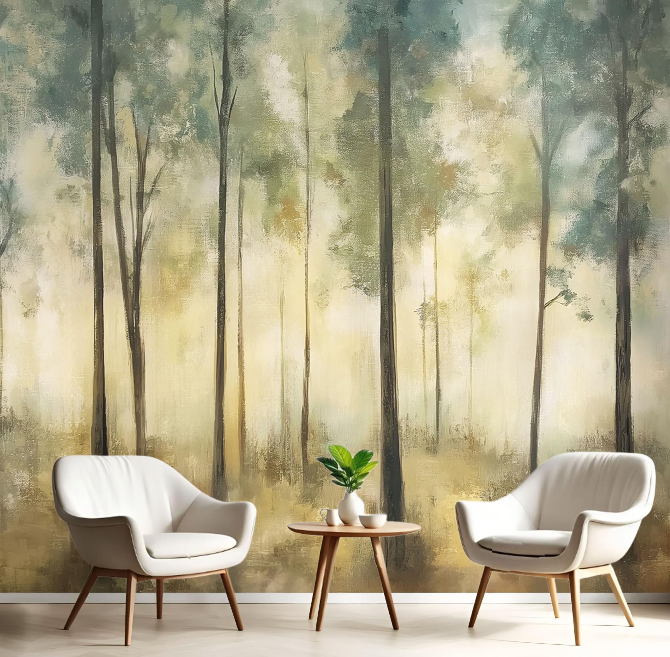 Papier peint panoramique arbres abstraits aquarelle intissé salon 300x210