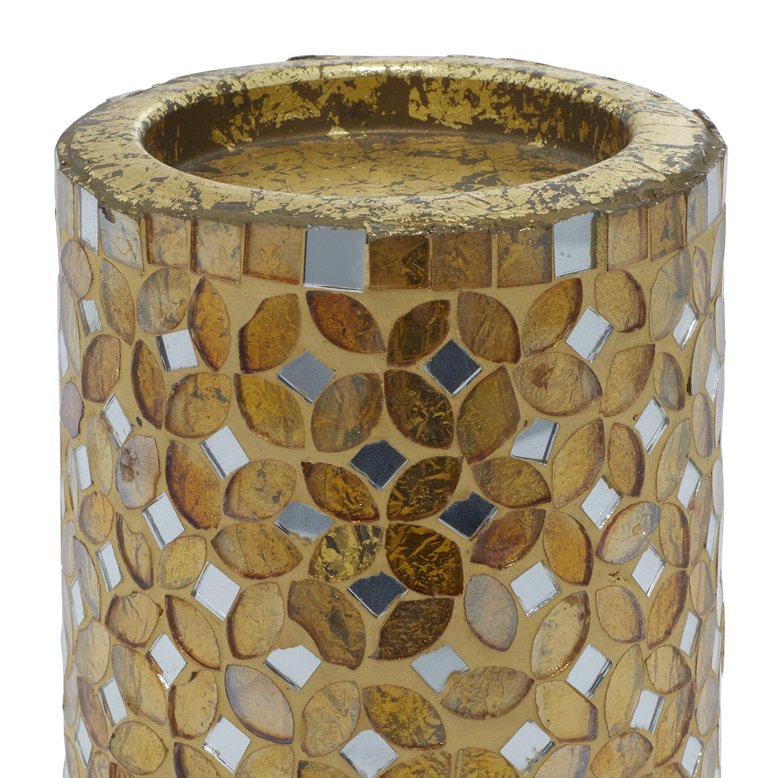 Deco 79 Metal Handmade Candle Holder with Mosaic Pattern, Set of 2 11", 7", 4"H, Gold