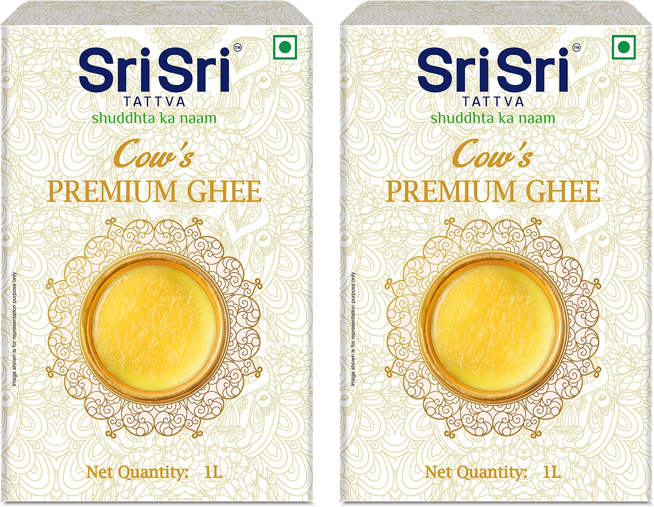 Sri Sri Tattva Premium Cow Ghee 1 Litre | Pure Cow Ghee | Vedic Bilona Method | Natural, Lactose, & Gluten-Free | Excellent for Digestion I Pack of 2