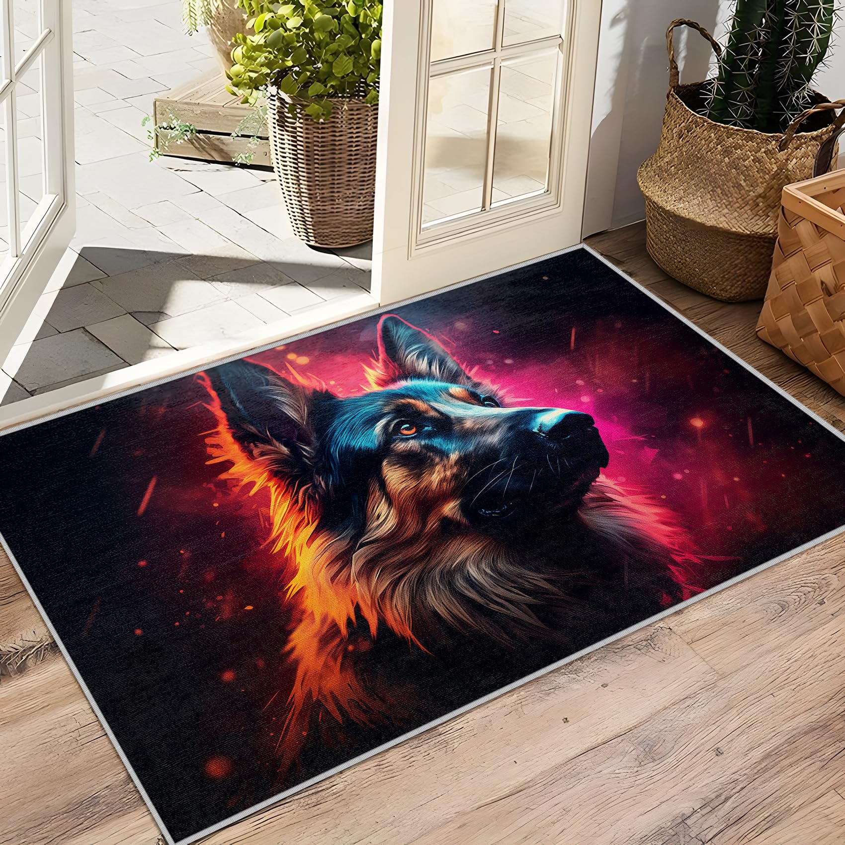 Deutscher Schäferhund Deko, Cool Hund Teppich 120x160 Kurzflor, Teppich Wohnzimmer Hundemotiv, Weich rutschfest Waschbare Teppiche, Bettvorleger Schlafzimmer Kinderzimmer