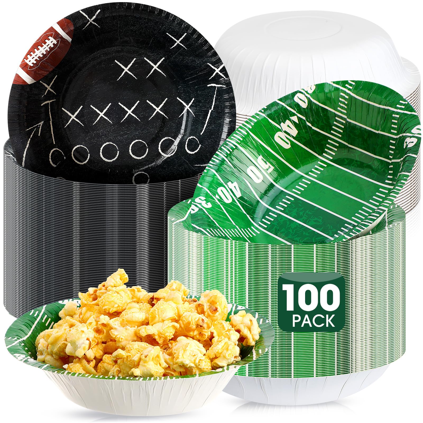 100 Pcs 16 oz Football Paper Bowls Disposable Football Bowls Football Party Snack Bowls Football Party Supplies Football Dessert Bowls for Game Day Hot Cold Soup Salad Home Decor