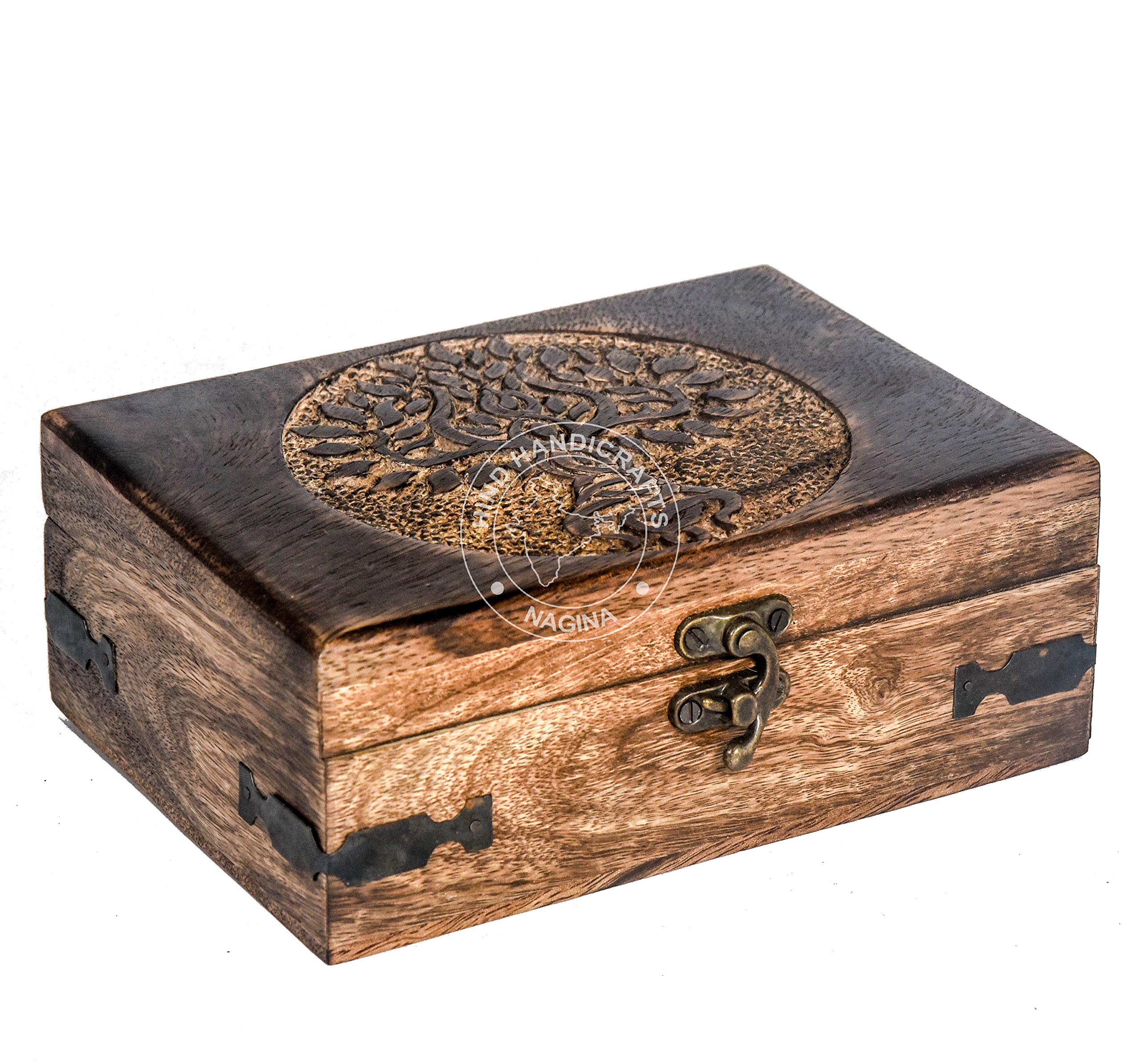 GLOMAXLY Large Tree Of Life Wooden Keepsake Box - Elegant Vintage Jewelry Storage Box Durable Wooden Box For Storing Photos, Gifts, Jewelry, Decorative Memory Boxes With Anti-Slip Pads