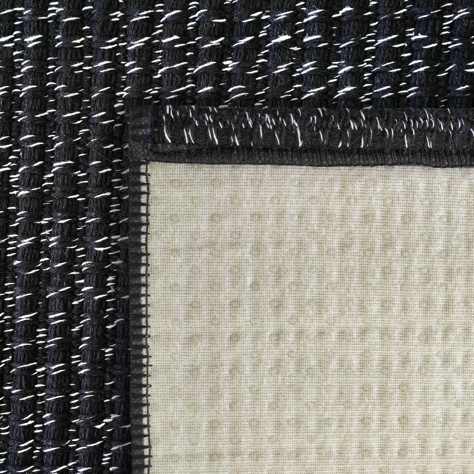 Alfombra trenzada de 2.6 x 8 pies, lavable, para pasillos, cocina, con respaldo de goma, de algodón, para entrada, interior, alfombra tejida para pasillo, cocina, dormitorio, color negro y blanco
