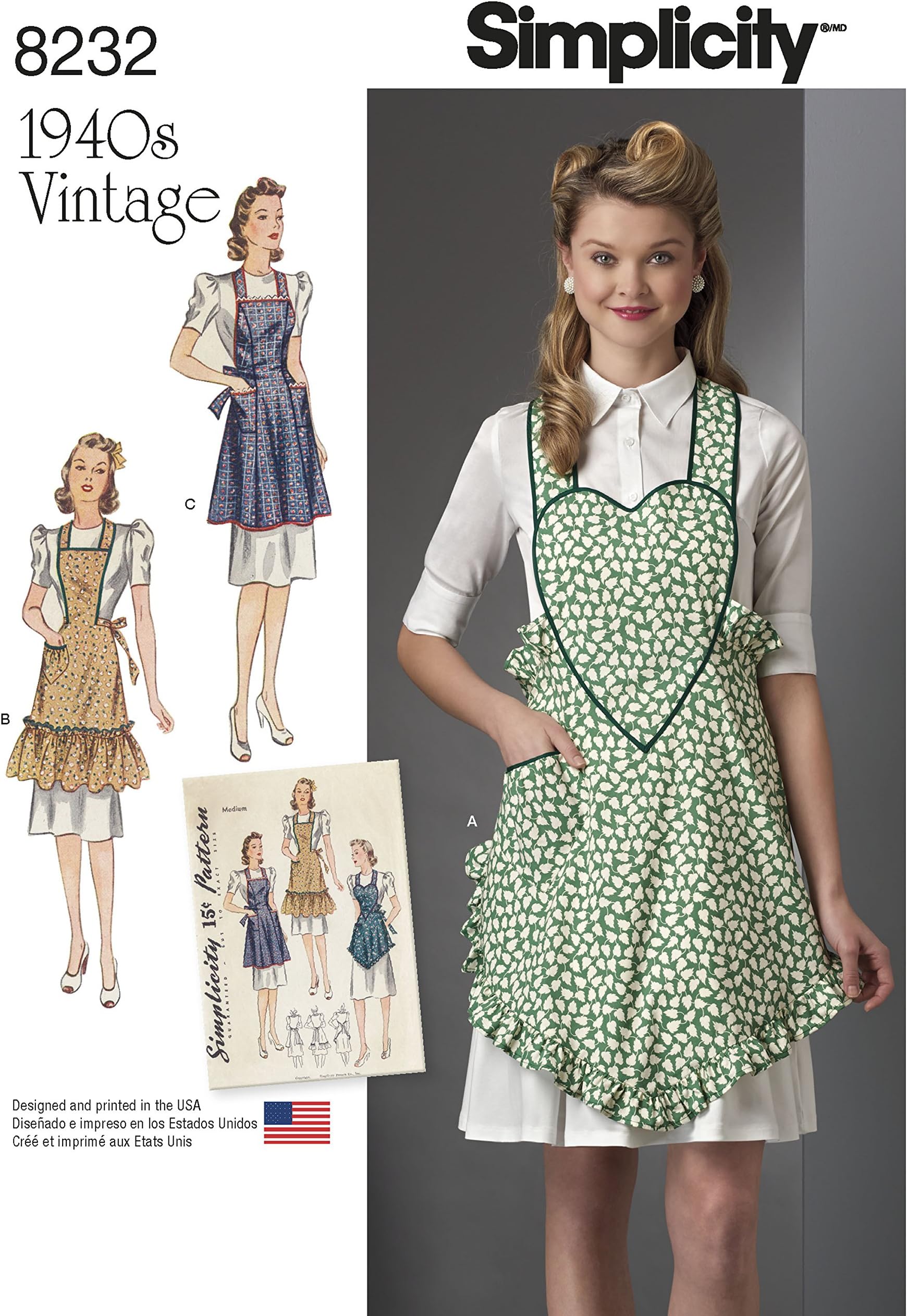 Simplicity8232 Vintage Apron Sewing Pattern, 3 Styles, Sizes S-L
