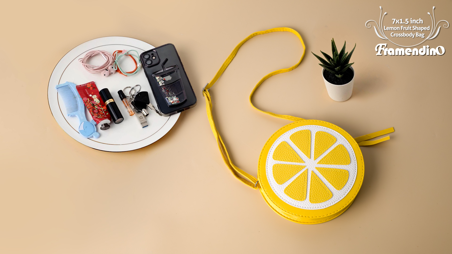 Framendino, Lemon Fruit Shaped Cross Body Bag Purse with Shoulder