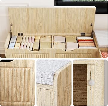 L Shaped Corner Storage Bench with Cushion, Kitchen Breakfast Nook Bench with Lift Top Hidden Storage, Wood Flip-Top Shoe Benches for Entryway Dining Room, Kitchen, Bedroom (Oak)
