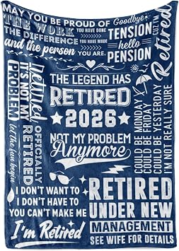 Huglanket Retirement Gifts for Men Women 2026, Warm Soft Throw Blanket for Retirees, Male Blue, 60"x 80"