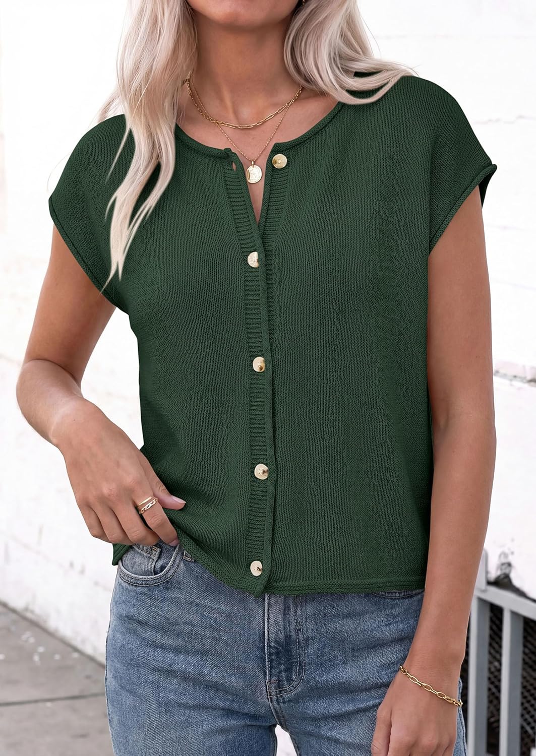 PRETTYGARDEN Womens Cap Short Sleeve Sweater Vest 2026 Spring Summer Lightweight Button Down Cardigans Trendy Loose Tops - Image 3