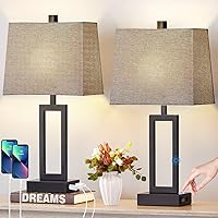 Vista 13 de Lámpara de mesa para dormitorio, juego de 2 con 2 puertos USB y toma de corriente alterna, lámpara de noche moderna de 23.5 pulgadas, lámpara