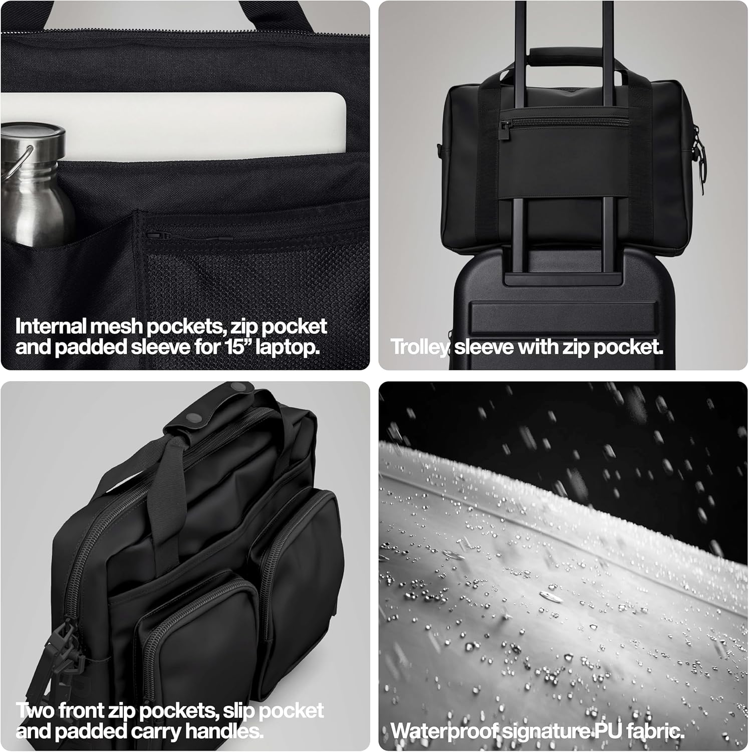 RAINS Texel Tech Bag - Black Waterproof Water Resistant Water Repellent Laptop Bag Unisex Commuter Travel Case 15" Computer Sleeve Tech Organizer - 2 Year Warranty - Image 5