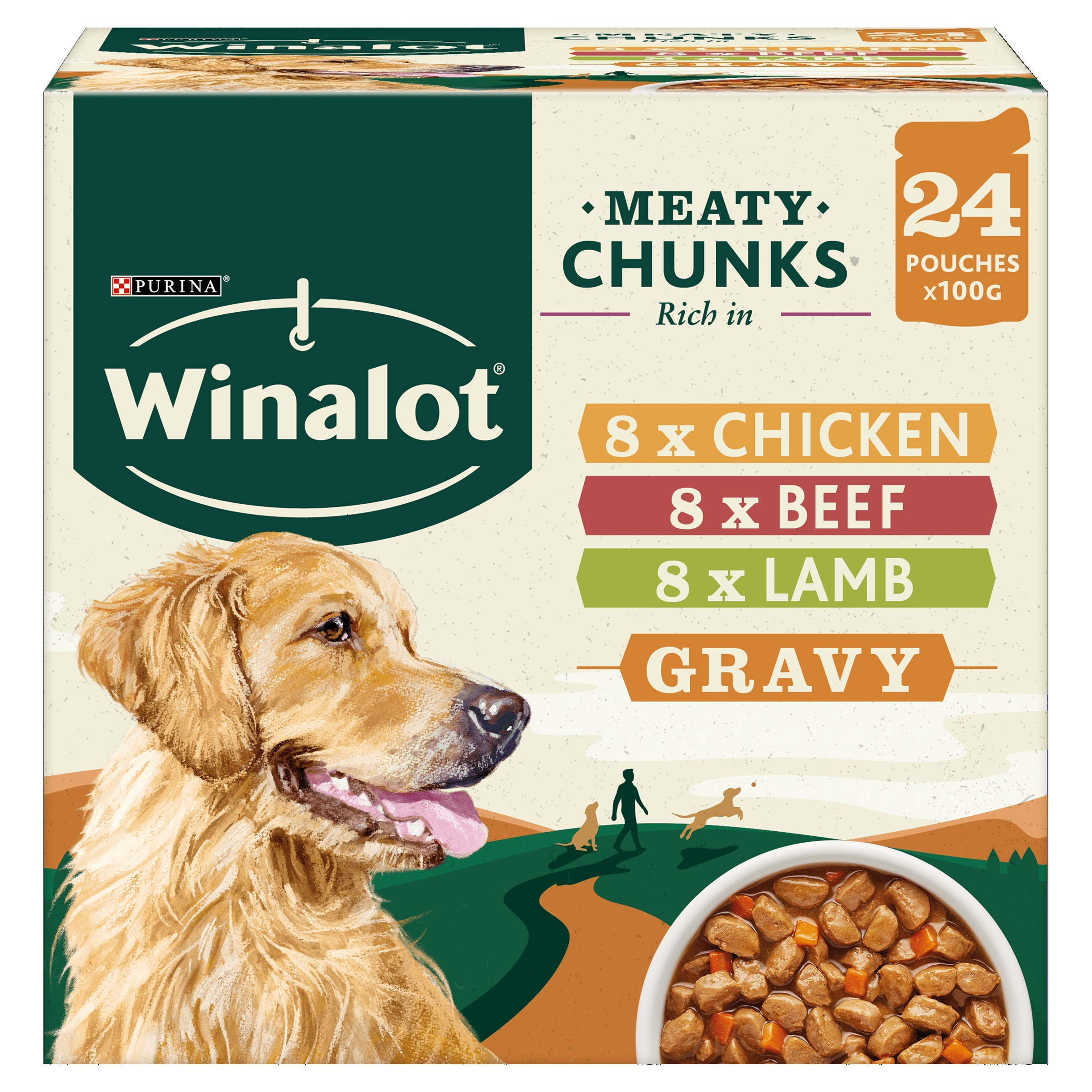 Winalot Meaty Chunks Rich In Gravy, 24 x 100 g